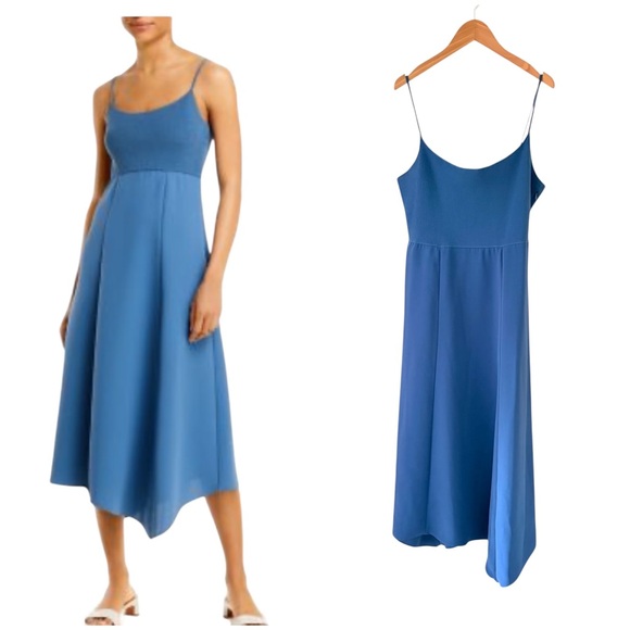 Theory Dresses & Skirts - Theory Blue Flared Crepe Combo Slip Midi Dress Extra Large XL